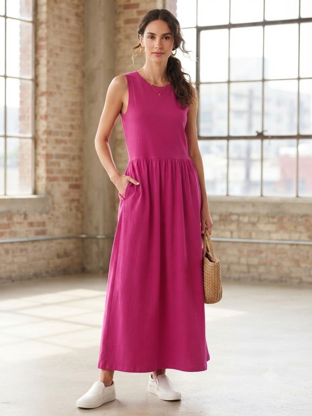 Sonoma Sleeveless Fuchsia Maxi Dress with Pockets